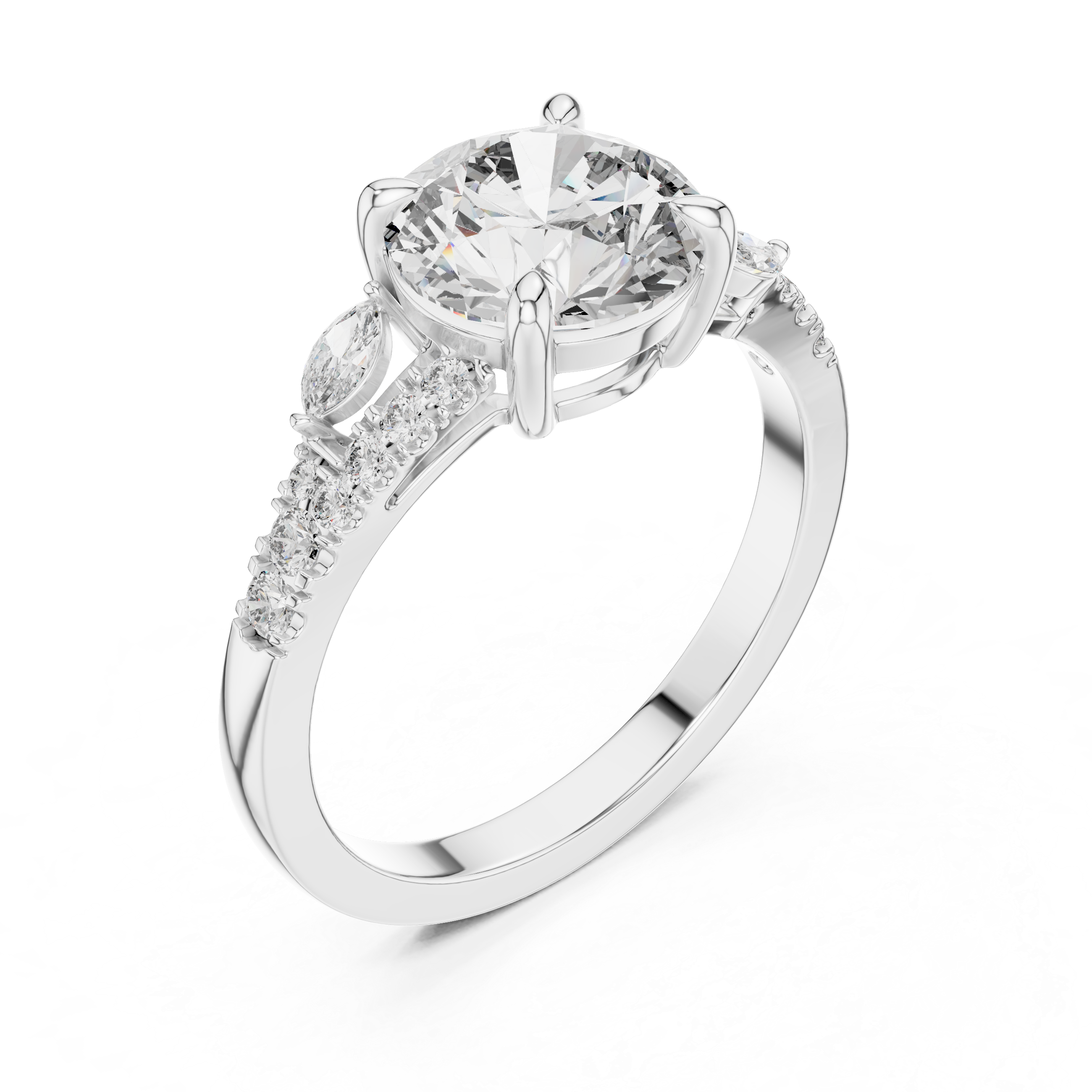 Muur Atelier Solid Gold Round & Marquise Cut Floral Diamond Engagement Ring