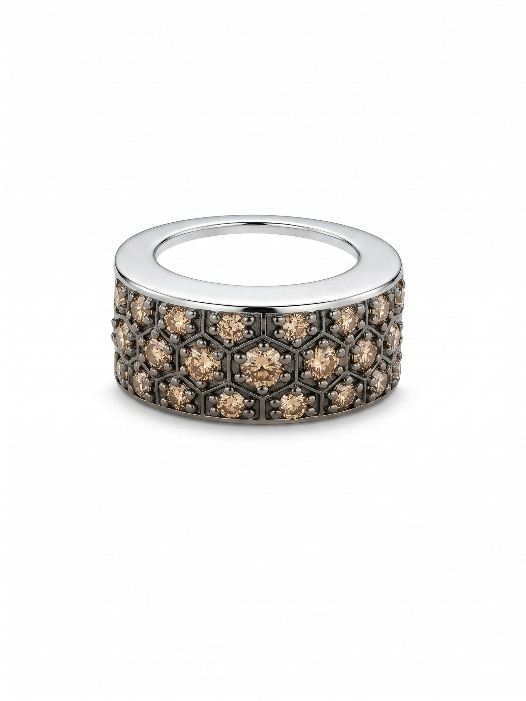 Muur Atelier Solid Gold The Cognac Honeycomb - Natural Brown Diamonds & Bold Architecture. Crafted for Oura Ring