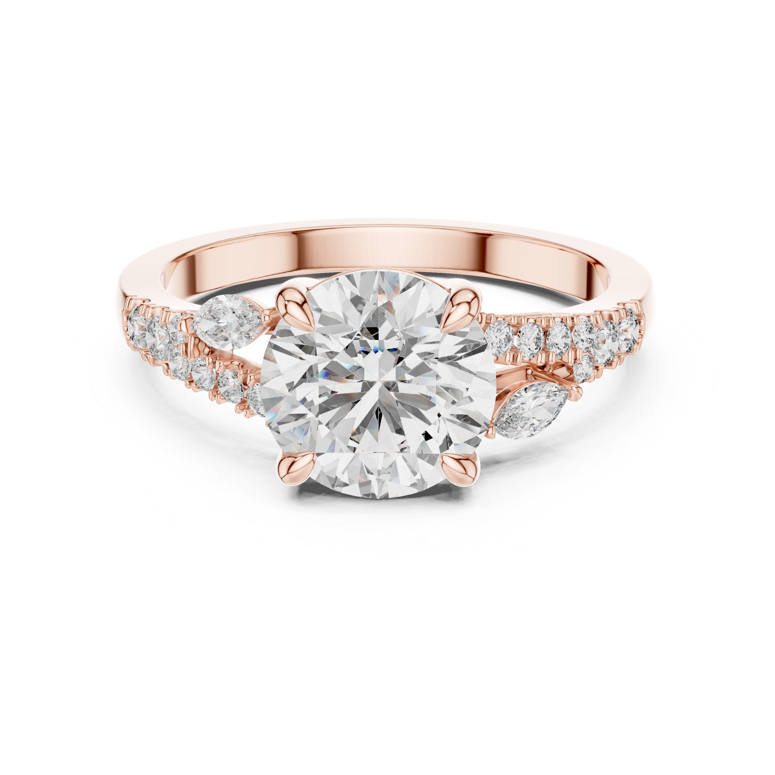 Muur Atelier Solid Gold Round & Marquise Cut Floral Diamond Engagement Ring