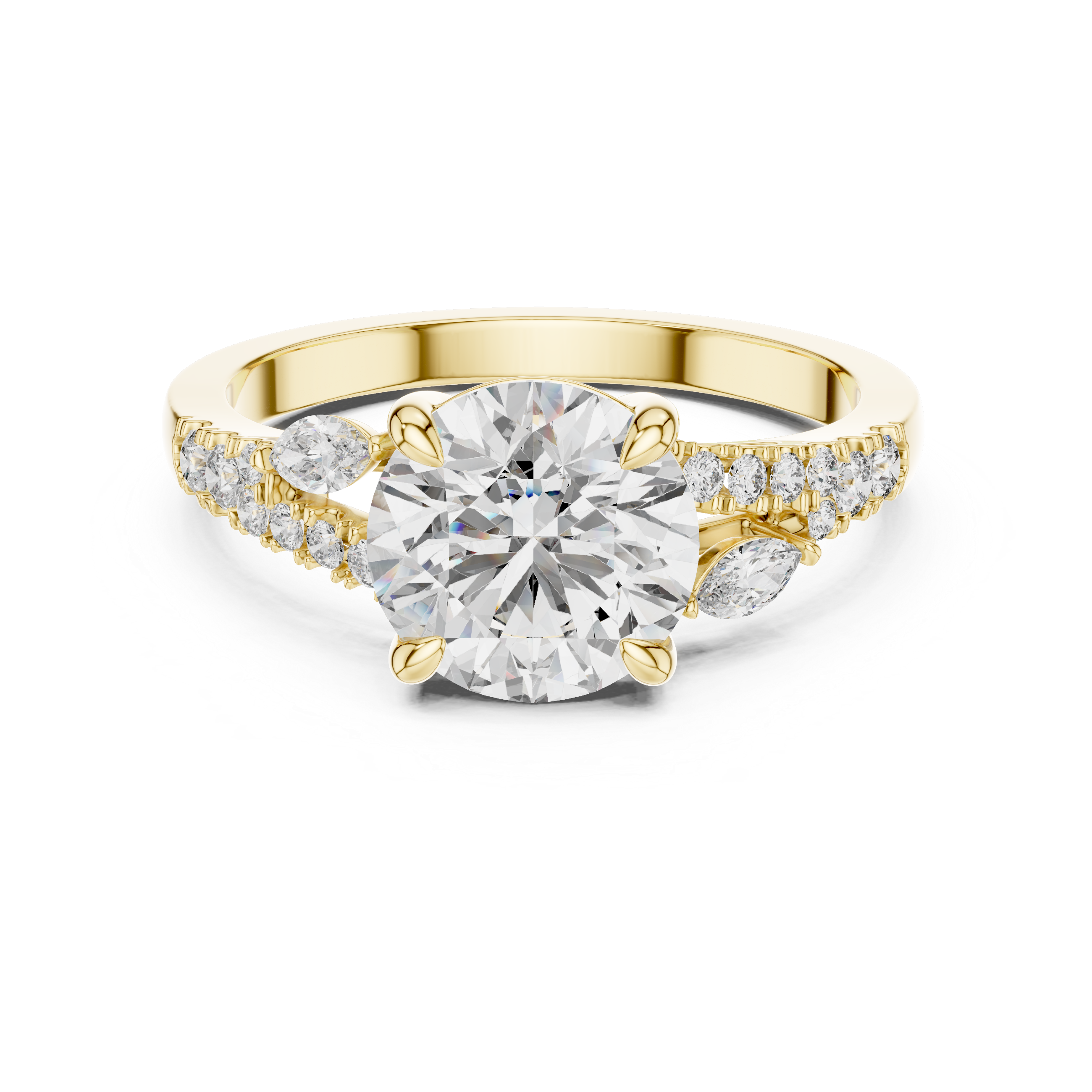 Muur Atelier Solid Gold Round & Marquise Cut Floral Diamond Engagement Ring