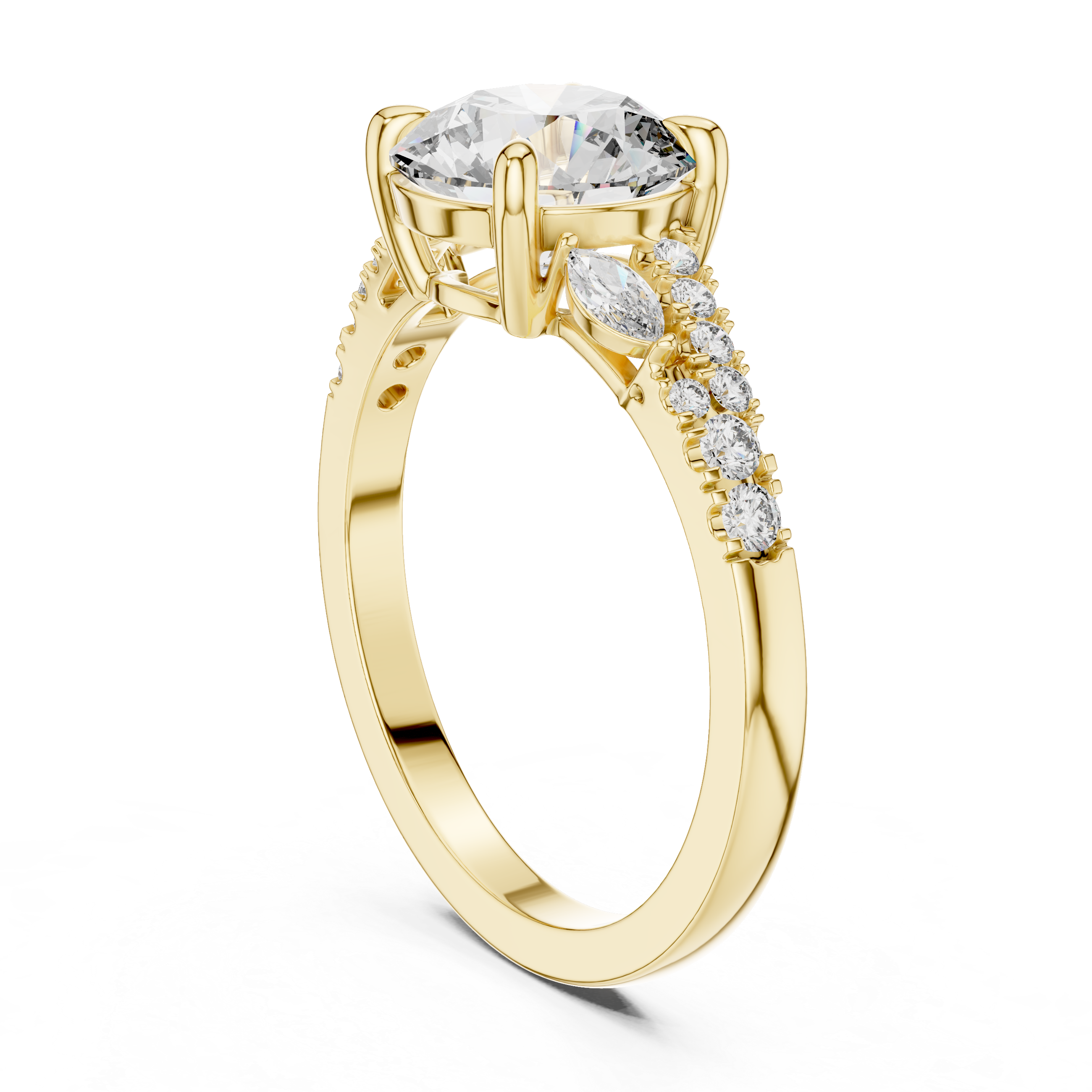 Muur Atelier Solid Gold Round & Marquise Cut Floral Diamond Engagement Ring