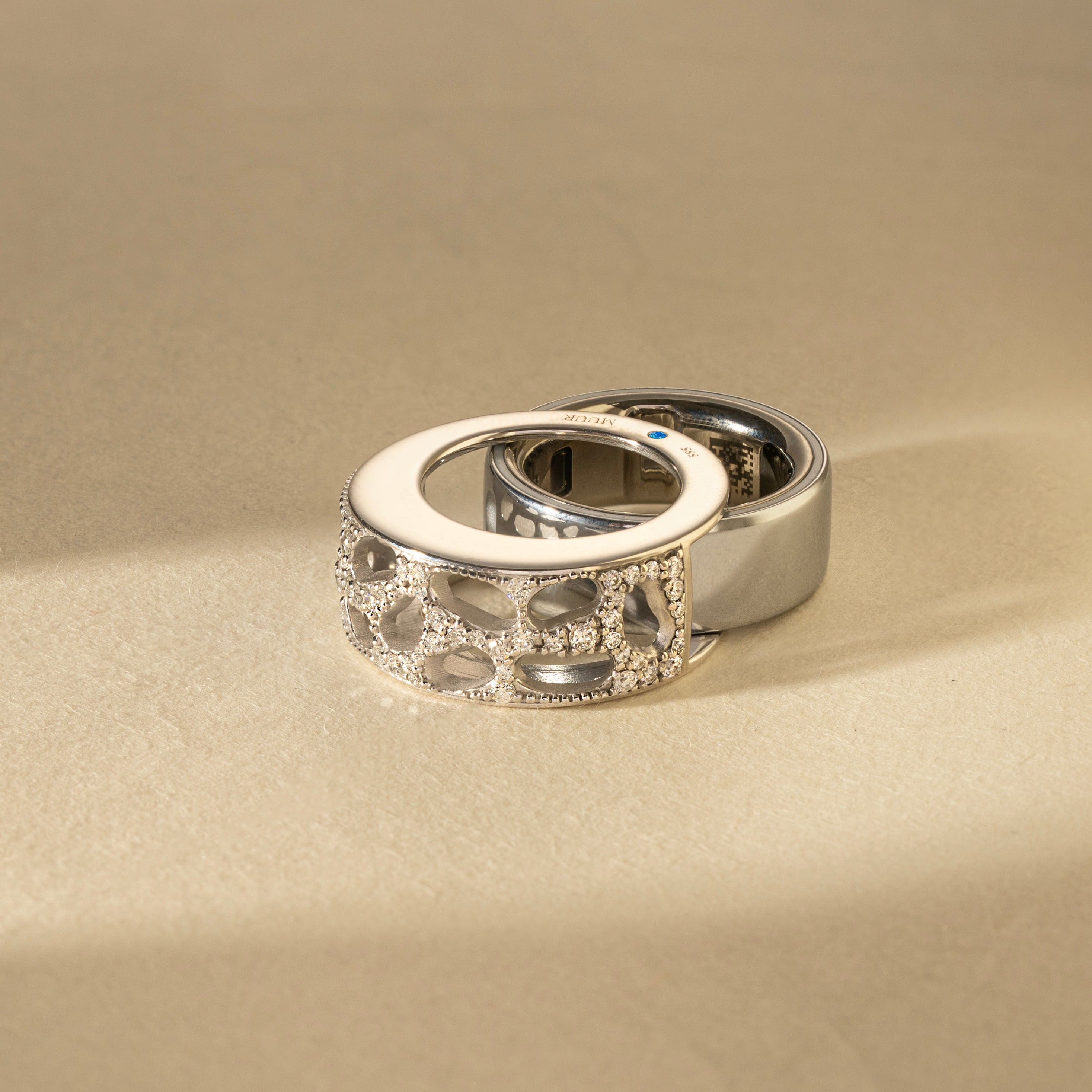 Muur Atelier Solid Gold - The Ethereal Lace Enhancer - 14K Solid White Gold & Brilliant Lab-Grown Diamonds. Crafted for Oura Ring