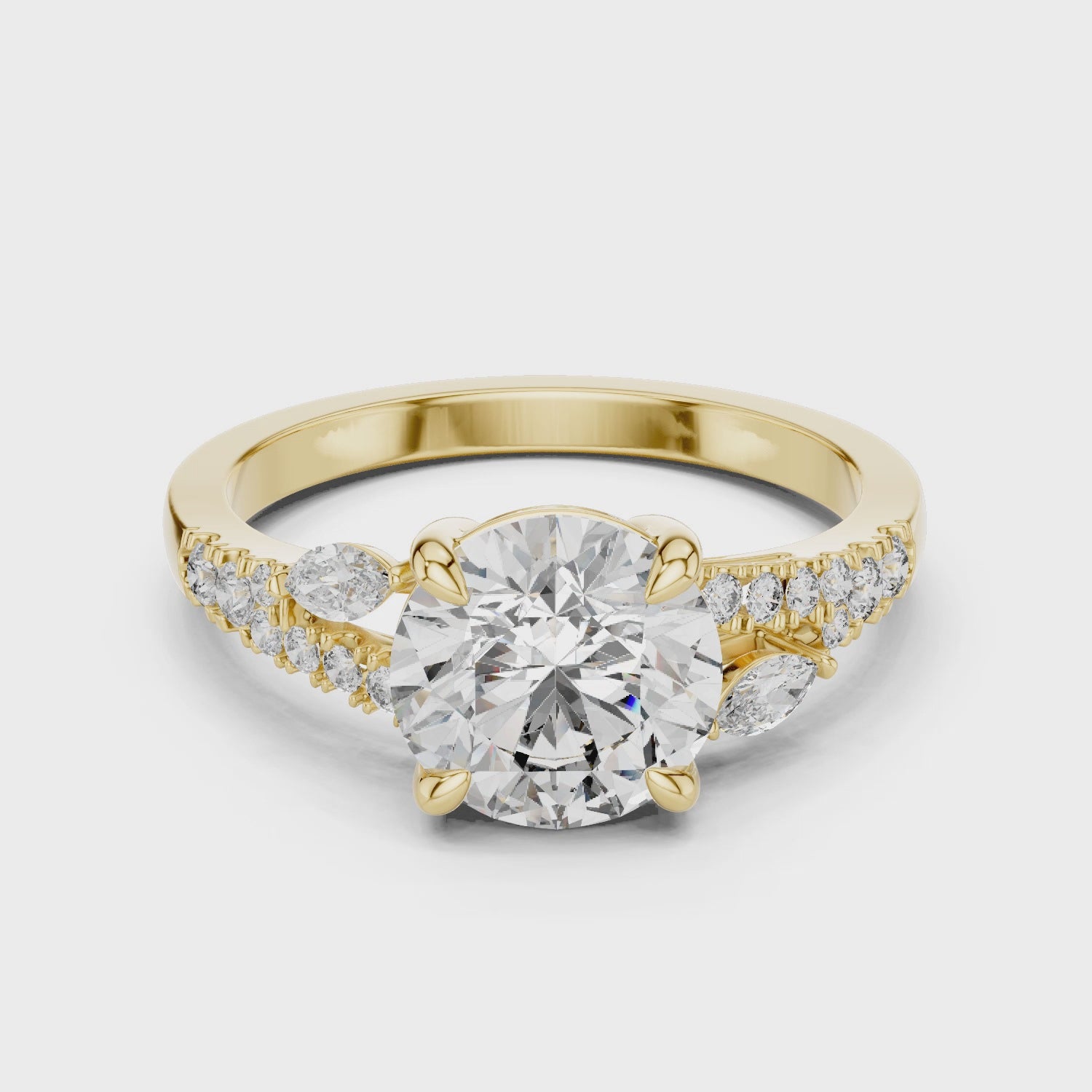 Muur Atelier Solid Gold Round & Marquise Cut Floral Engagement Ring